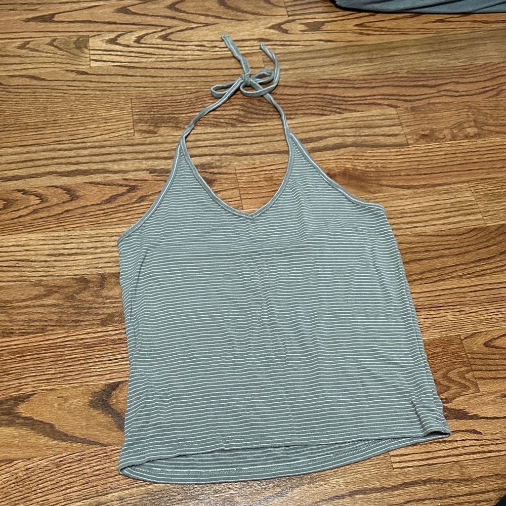 Striped Halter Neck Top - Green and white strips